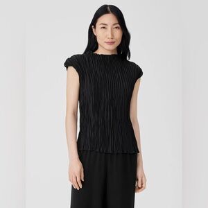 Eileen Fisher Crushed Silk Funnel Neck Top